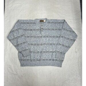 Vintage Northern Explorers Textured Knit Blue Henley Sweater Men's Size XL